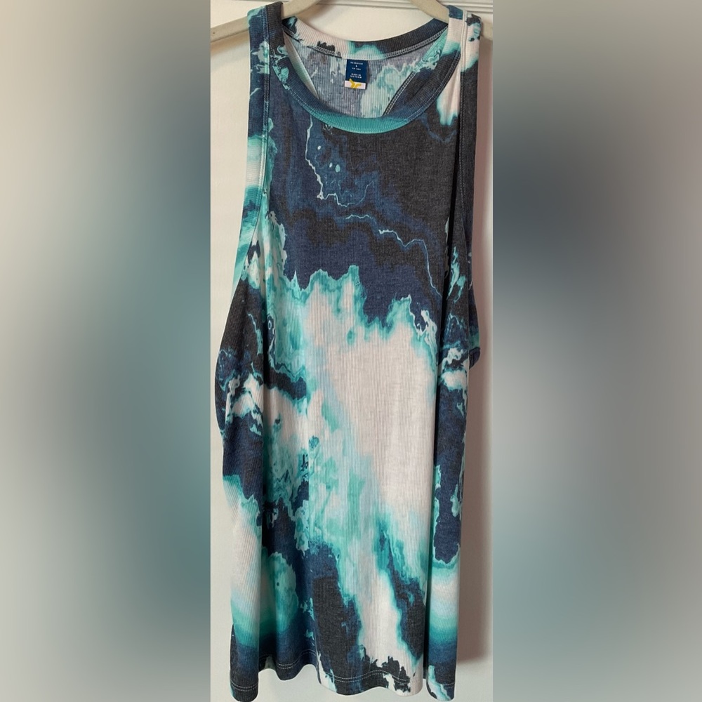 Abstract Blue and Teal Patterned Top